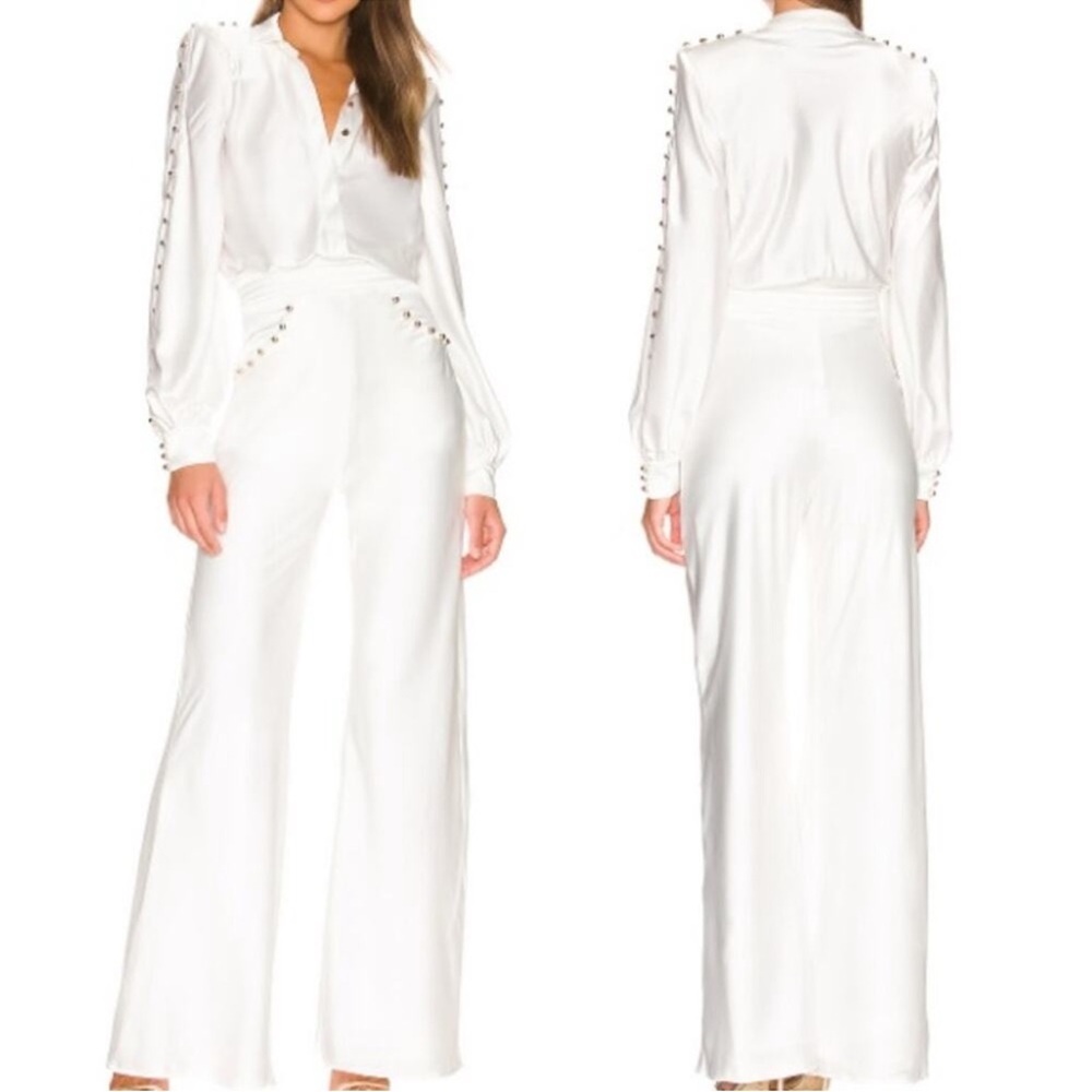 NWT Zhivago Baby Jane Jumpsuit Long Sleeve White Gold Tone Button - Picture 2 of 15